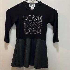 Rock Candy Black Kids Dress with Sparkly Gems Spelling, “Love” Design
